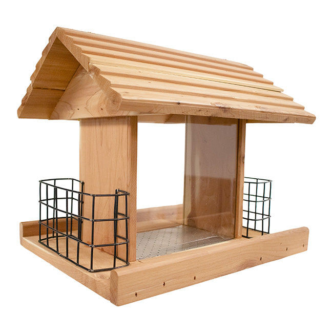 Amish Made Cedar Large Hopper Feeder with Suet Cages